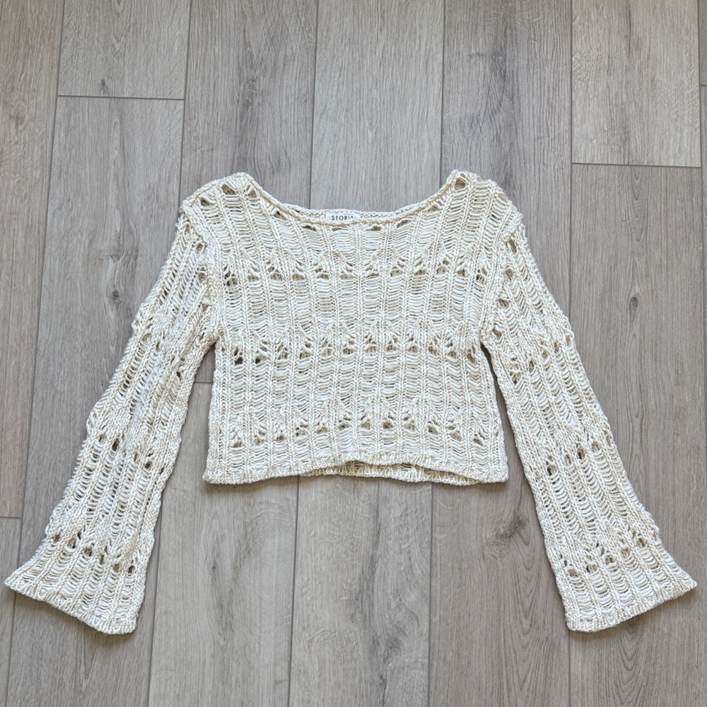 Storia Cream Crochet Crop Sweater